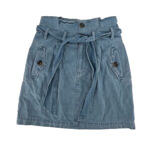 NWT Who What Wear Pleated Tie Waist Mini Jean Skirt Size 6 Women’s